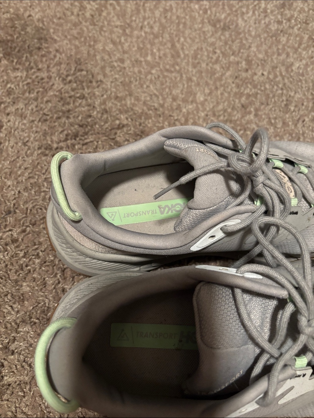 Hoka Women’s Light Gray Athletic Running Shoes with Subtle Lime Accents - Picture 7 of 8